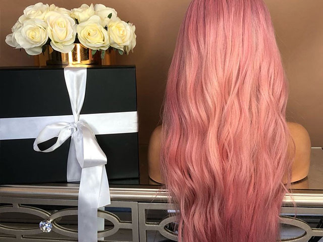 Pink wavy long hair